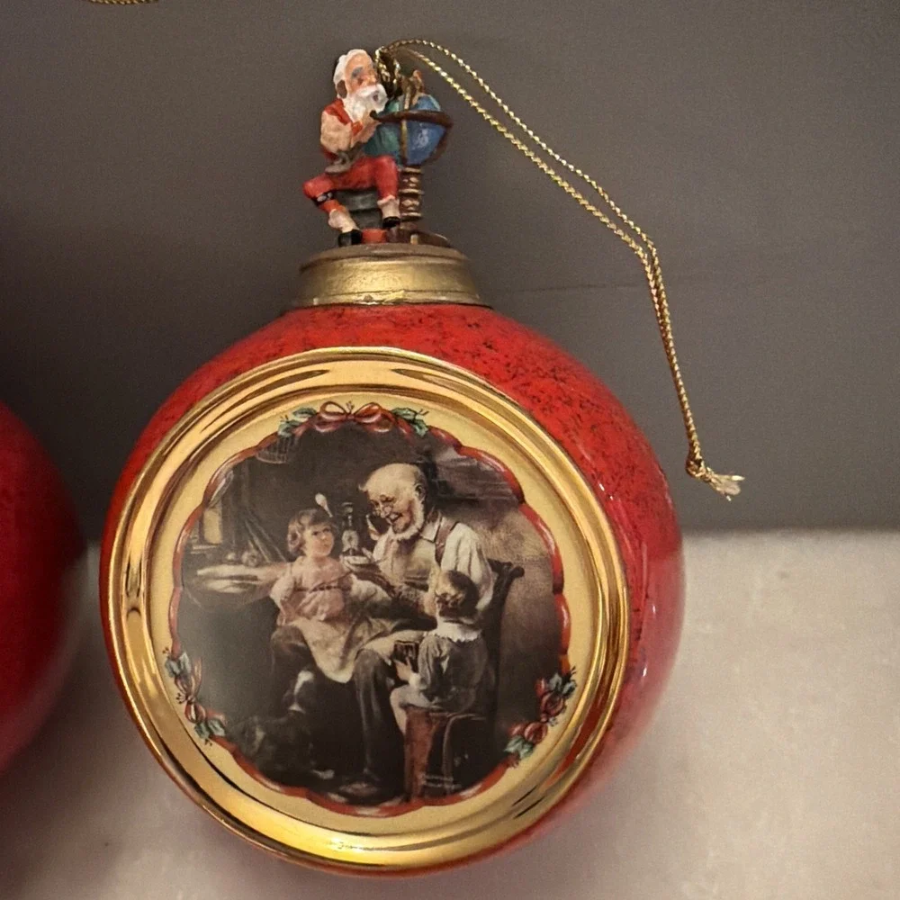 Vtg 1998 Bradford Editions Norman Rockwell Christmas Ornaments Set Of 2 Santa - Picture 3 of 9